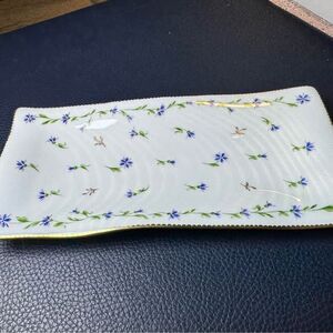 Vnt. 1982 Signed Limoges France Art Deco Cornflower Porcelain Tray Signed
